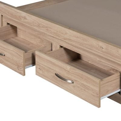 Bolivar 150x200 Queen Bed with 2-Front Drawer Storage - Vintage Oak - With 2-Year Warranty